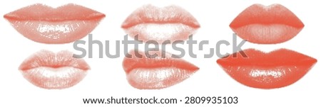 Collection of vector illustrations showcasing lips with a halftone dot pattern. Different mouth shapes and angles, depicting various expressions and styles.