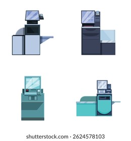 Collection of vector illustrations showcasing various styles of cash registers and point of sale  pos  systems