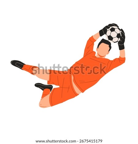Collection of vector illustrations showing soccer goalkeepers in colorful uniforms diving, jumping, and saving footballs. Perfect for sports design, competition, and athletic concepts.
