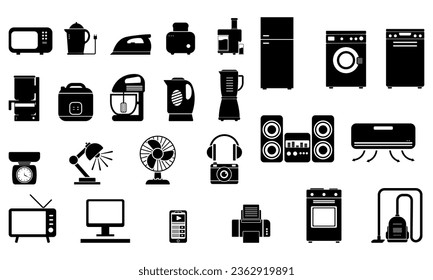 Sammlung von Vektorgrafiken von Silhouetten elektrischer Haushaltsgeräte