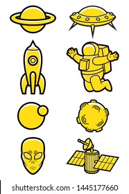 Collection of vector illustrations of space theme. Cartoon style, clip art.