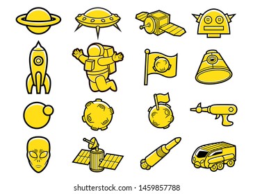 Collection of vector illustrations of space theme. Cartoon style, clip art.