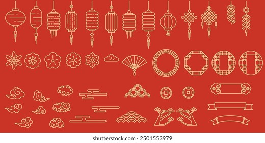 Collection of vector illustrations of traditional Chinese festival elements