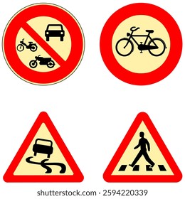 collection of vector illustrations of traffic signs on the road