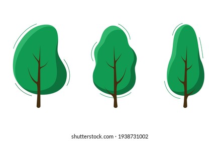 Collection of vector illustrations of trees. Can be used to illustrate any theme of nature or healthy lifestyle. An isolated element of the website design, logo, and cover. Flat style.