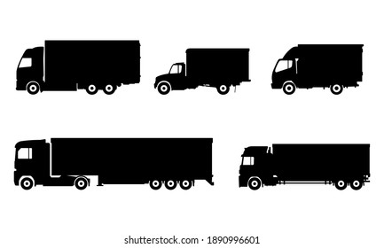 Collection of vector illustrations of truck icons. Suitable for design elements of transportation, cargo delivery, distribution and shipping. Silhouette of truck transportation.