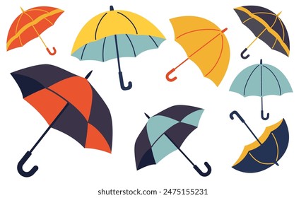 Collection of vector illustrations of umbrellas on a white background 