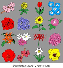 eine Sammlung von Vektorgrafiken verschiedener saisonaler Blumen