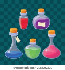 Collection vector with the image of flasks on a dark background.