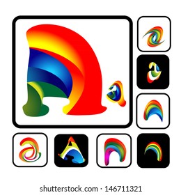Collection of Vector images of an abstract vibrant Alphabet letter A Designs, which can be used as icon, symbol