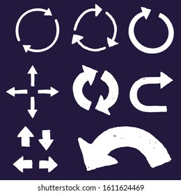 Collection of vector images - arrows drawn in chalk. Elements for design on a blue background. Images for website, infographic, business and projects.