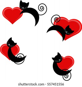 Collection of vector images cat and red heart