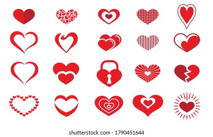 Collection of vector images of decorative hearts