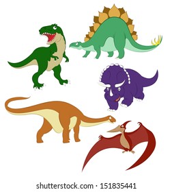 Collection of vector images of diffirent cartoon dinosaurs