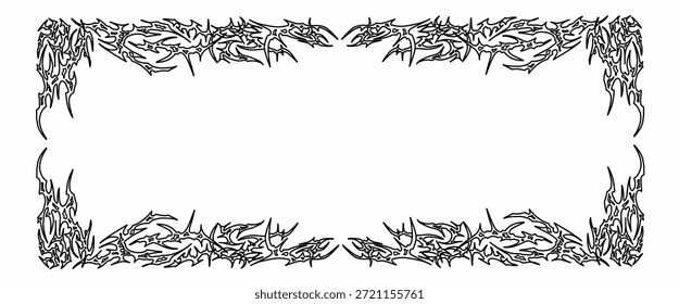 Colección de Imágenes vectoriales con intrincados marcos tribales neogóticos rectangulares o bordes en negro sobre un fondo blanco.