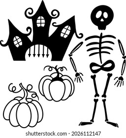 A collection of vector images for Halloween.  Skeleton, castle, pumpkins. Design element , clipart