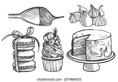 Collection of vector images of handmade cakes and pastries