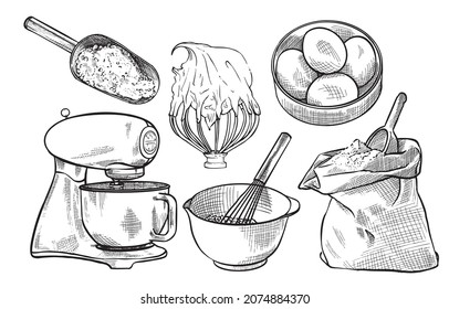 Collection of vector images of handmade cakes and pastries