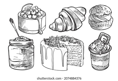 Collection of vector images of handmade cakes and pastries