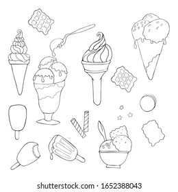 Collection of vector images of ice cream on a white background.