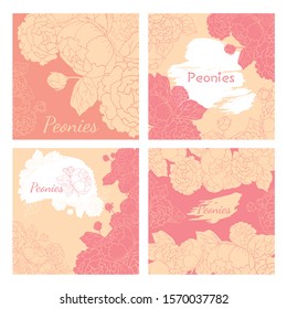 Collection of vector images in a single style with images of peonies.