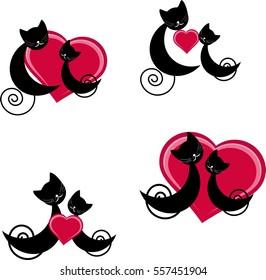Collection of vector images Valentine two cats and red heart