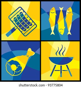 collection of vector images of various food barbecue