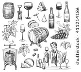 Collection of vector images of wine and wine making . Isolated objects on a white background