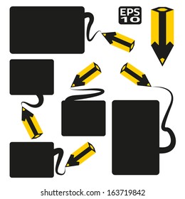 Collection of Vector information labels with cartoon pencil 