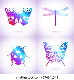 Collection of vector insects patterns. Vivid gradient digital icon templates.