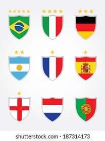 A collection of vector international soccer crests including World Cup champions