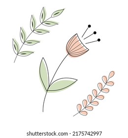 Colección de flores vectoriales aisladas en estilo doodle.  Ilustración plana colorida.