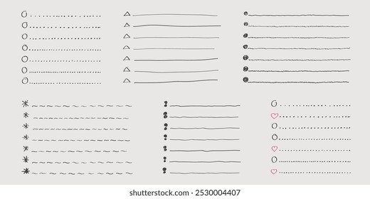 Coleção de vetor isolado contorno desenhado à mão cheque para fazer lista, marcador, marca de seleção e caixa de seleção em um estilo de desenho animado de desenho. Conjunto de notas em papel com plano de tarefas.