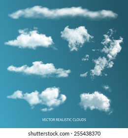 Collection Of Vector Isolated Realistic Transparent Clouds.