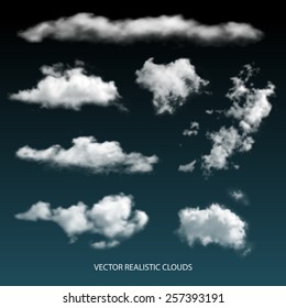 Collection Of Vector Isolated Realistic Transparent Clouds.