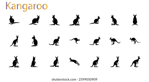 collection of vector kangaroo silhouettes