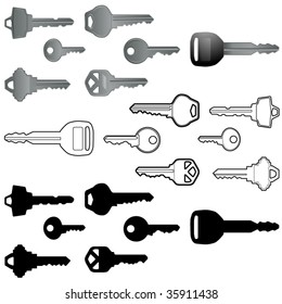 Collection of vector keys in three different styles