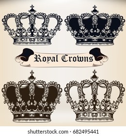 Collection of  vector king heraldic crowns for design