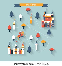 Collection of vector kingdom patterns. Set of long shadow vector  fairy tale fantasy kingdom icon templates.