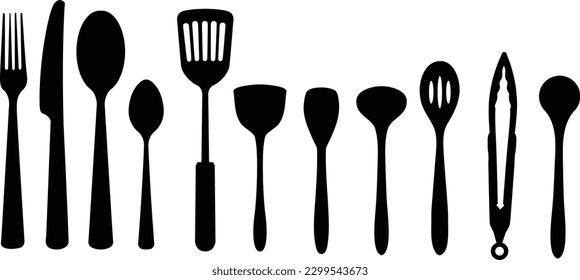 A collection of vector kitchen utensils for artwork compositions