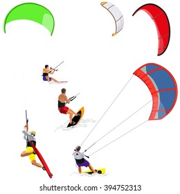 Collection of vector kitesurfers in various poses