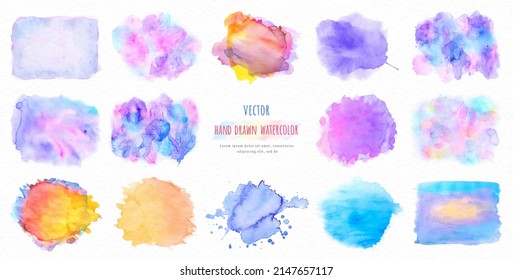 Collection Vector label tag element Set Watercolor paint brush strokes from a hand drawn on the white paper texture background.