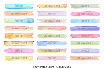 Collection Vector label tag elements Set Watercolor brush paint strokes from a hand drawn on the white paper texture background.