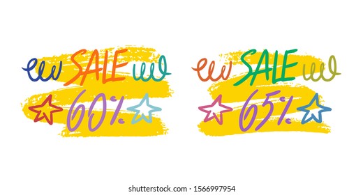 Collection of vector labels with different discount rates. Colorful elements for promo design, stickers, flyers.