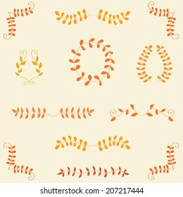 Collection with vector labels and frames. Set of a sketch vignette as branch with leaves and flowers. Ideal for decoration of invitations, texts, cards, etc.