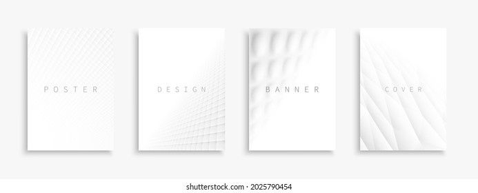 Collection of vector light abstract contemporary templates, covers, placards, brochures, banners, flyers, backgrounds. White futuristic creative design with  3d shapes and vision perspective.