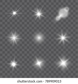 Collection of vector light effects and lens flares isolated on transparent background