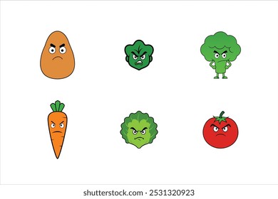 Uma coleção de silhuetas de arte vetorial com vários vegetais, incluindo cenoura, brócolis, espinafre, alface, tomate e batata. Este conjunto inclui ícones e desenhos de estilo de logotipo perfeito.