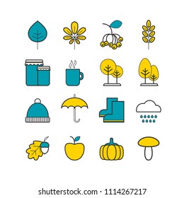 Collection of vector line autumn icons for web design and decoration