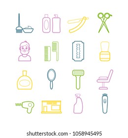 Collection of vector line barber tools icons. Modern flat icons for web design and illustration